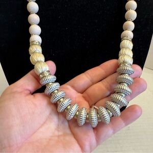 Chico's Graduated Beaded Statement Necklace Wood String Rhinestone 36" Long Boho